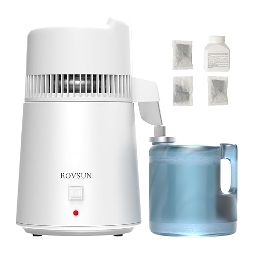 ROVSUN【Upgraded】 1.6 Gallon/6L Water Distiller with Flame-Retardant Material, BPA-Free Container & Stainless Steel Interior, Home Distilled Water Machine Maker Countertop Distilling Water Purifier