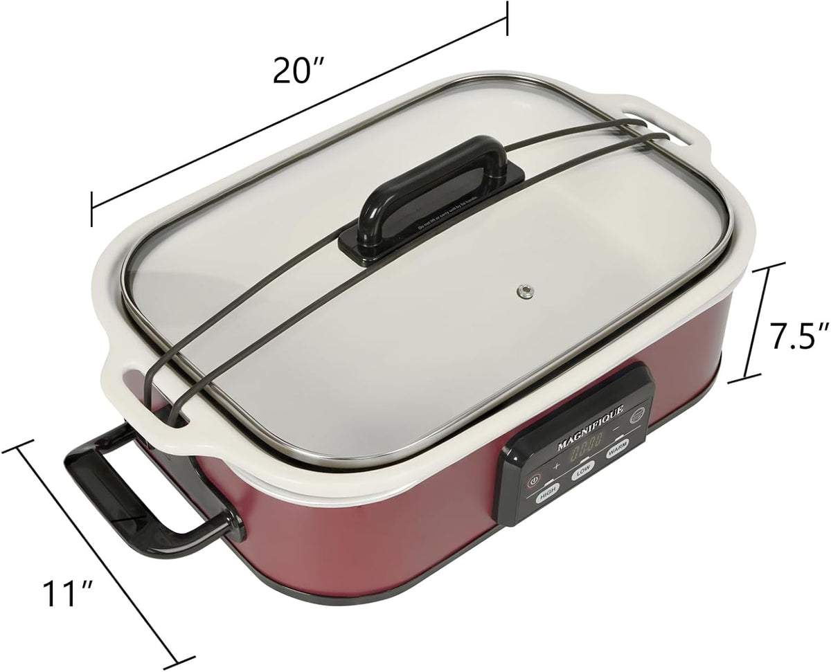 4 Quart Casserole Programmable Slow Cooker with Ceramic Baking Dish - Perfect Kitchen Small Appliance for Family Dinners, Oven Safe and Durable Bakeware for Lasagna, Roasts (Red)