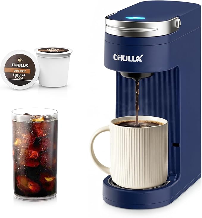 CHULUX Single Serve Coffee Maker for K Cups, One Cup Coffee Machine for Travel Mug, Fast Brewing, Auto Off, Matte Navy