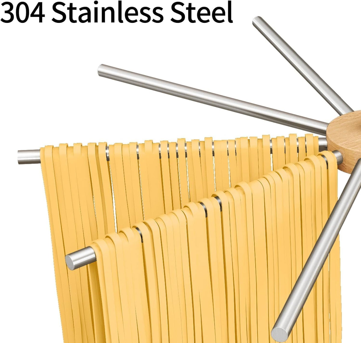 Pasta Drying Rack, Rotatable 304 Stainless Steels Pasta Rack with Handle, Detachable Stand Noodles Drying Hanger for Homemade Fresh Spaghetti, Tagliatelle, Fettuccine