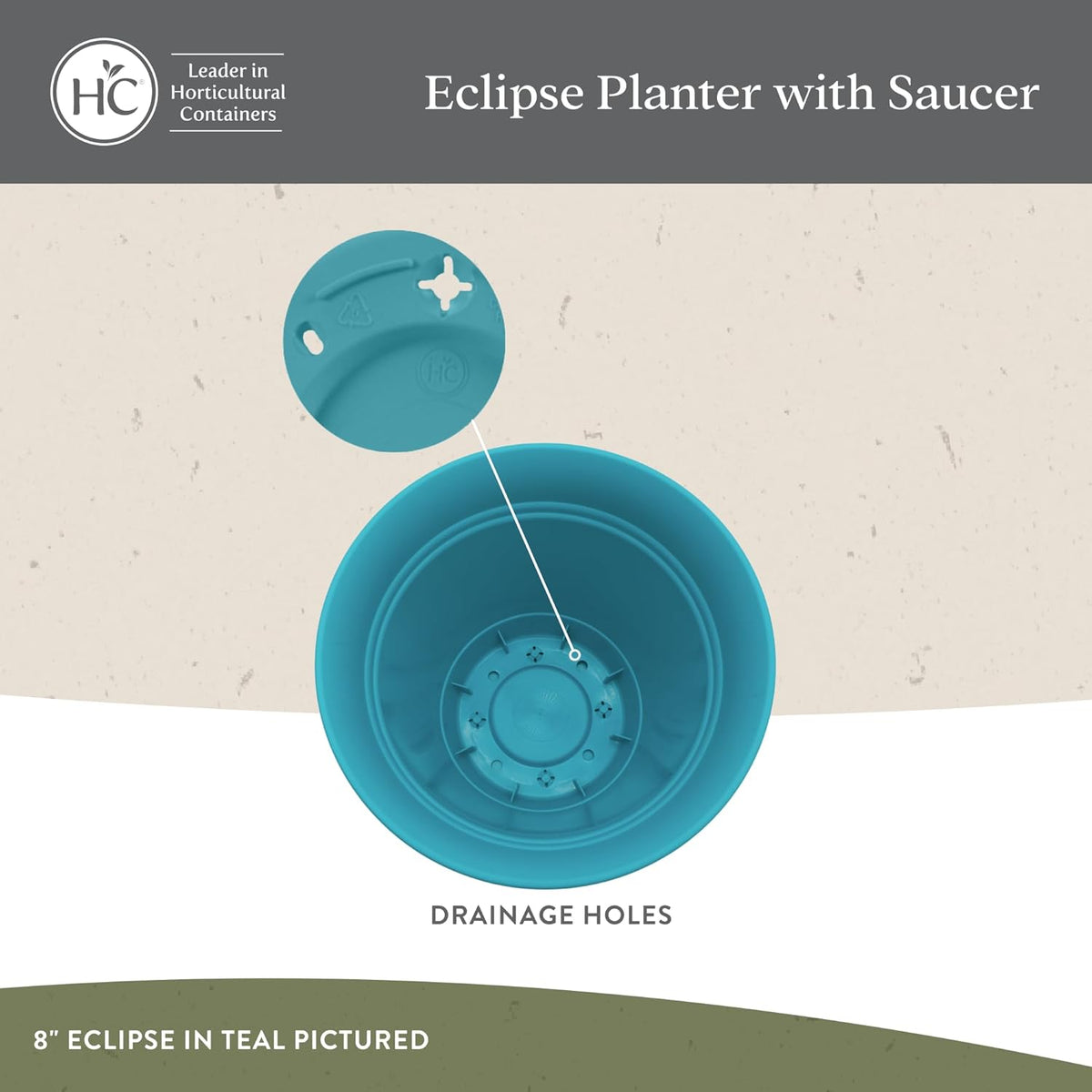 The HC Companies Eclipse Round Planter with Saucer - Outdoor & Indoor Plant Pot with Drainage Holes - Lightweight, UV-Resistant Plastic Pots for Plants, Flowers & Herbs (10" Peridot, Pack of 1)
