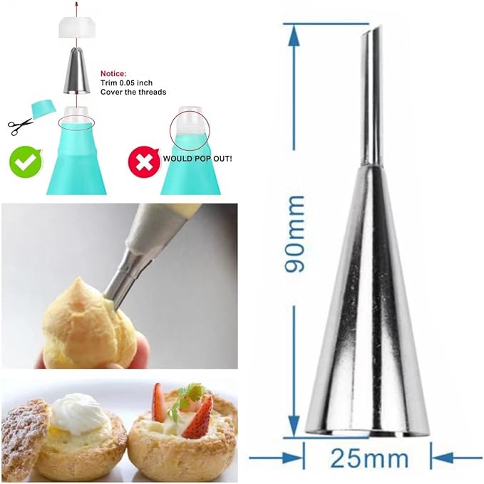 Stainless Steel Cannoli Forms Set, 5 Large Cannoli Forms, 5 Large Hones Mould, 5 Small Croissant Form, Cleaning Brush, Reusable Icing Bag and Long Frosting Tip for Puff Cupcakes Pastry