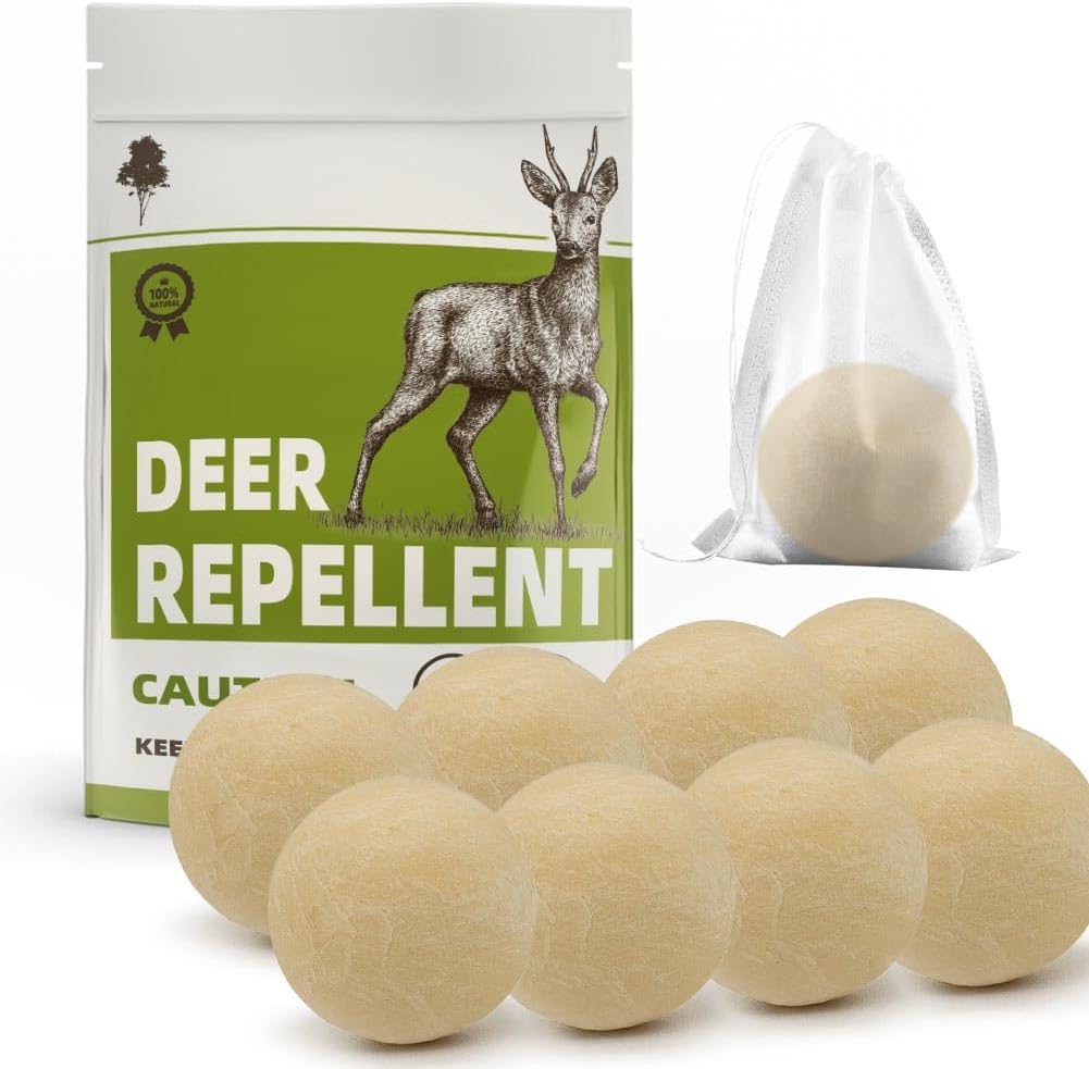 Deer Repellent, Rabbit Repellent Outdoor, Deer Deterrent for Plants, Keep Rabbits Out of Backyard, Deer and Rabbit Repellant, Deer Repellant Balls for Flowers Shrubs & Trees-8 Packs