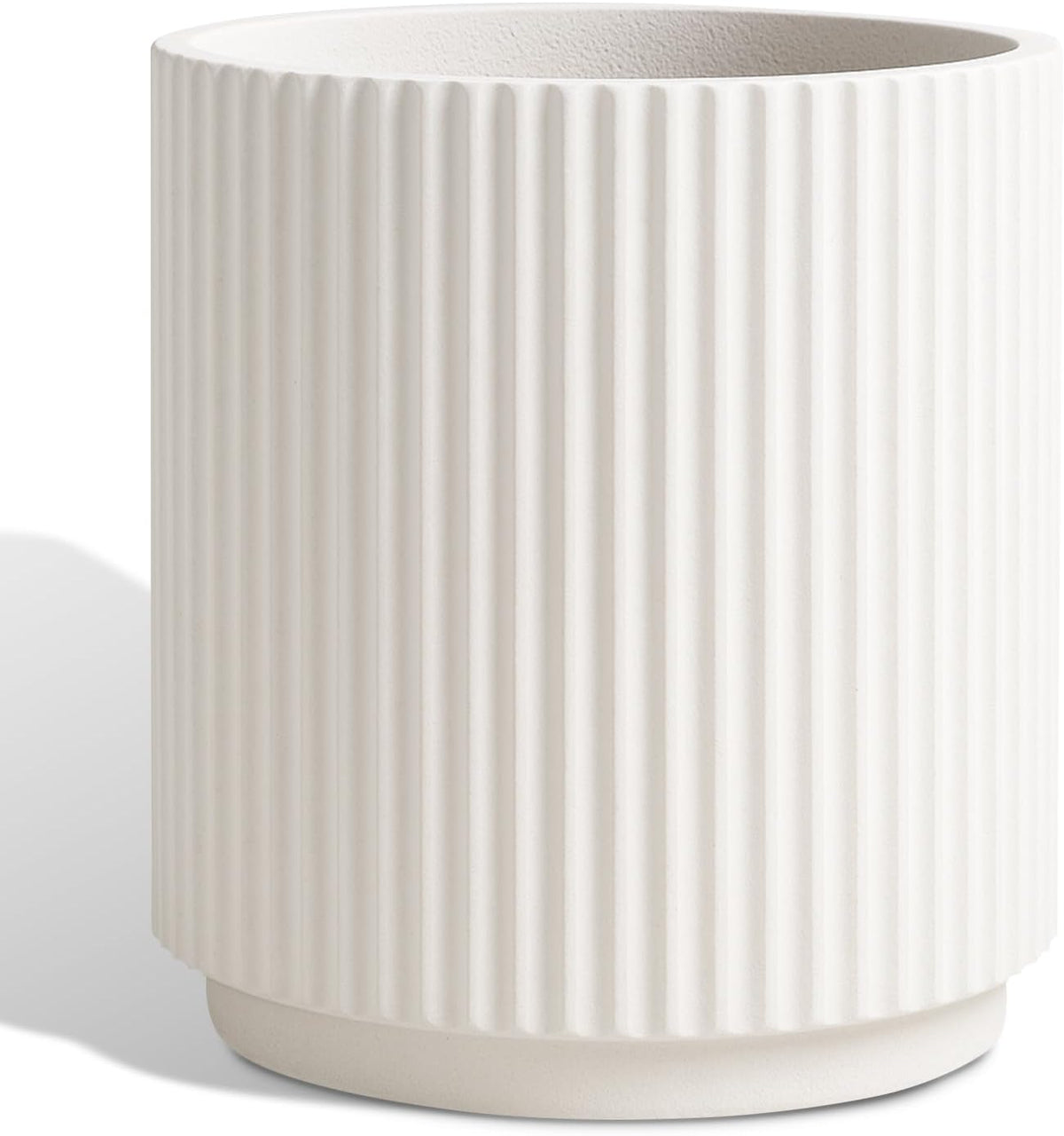 Round Concrete Planter Outdoor Indoor, Large Cement Plant Pots for Flowers (Vertical White, 16 inch)