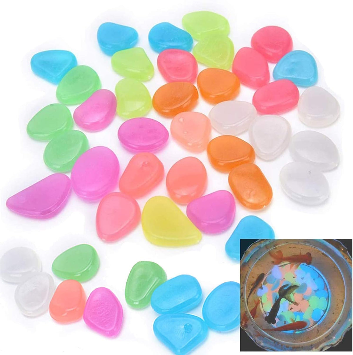 Oubest Glow in The Dark Pebbles/Glow Stones/Glowing Rocks Blue Decor for Garden/Fish Tank/Aquarium/Walkway/Driveway/Plant Pots/Bonsai (200, Multi-Colored)
