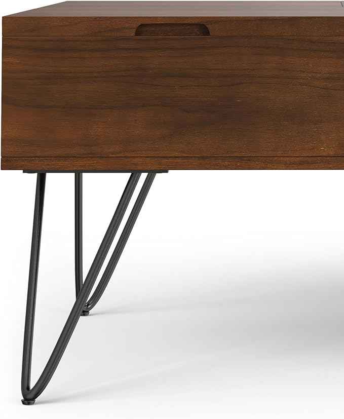 SIMPLIHOME Hunter Lift Top Coffee Table - 32 inch Wide Walnut Veneer and Metal Industrial Square Cocktail Table, Living Room Table with Dual Lift Tops, Hidden Storage and Hairpin Legs