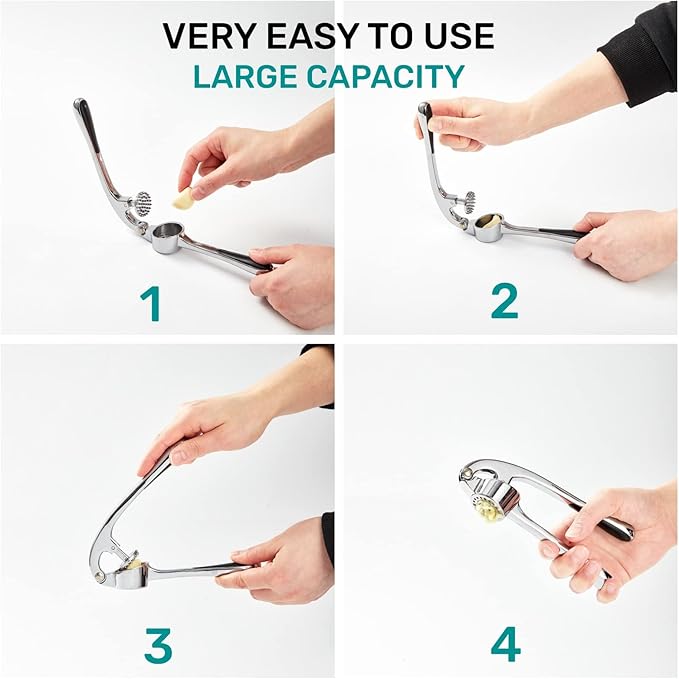 Garlic Press, Premium Rust Proof Kitchen Garlic Mincer Crusher Squeezer with Ergonomic handle, Ginger Crusher with Good Grip, Easy to Clean, Dishwasher Safe