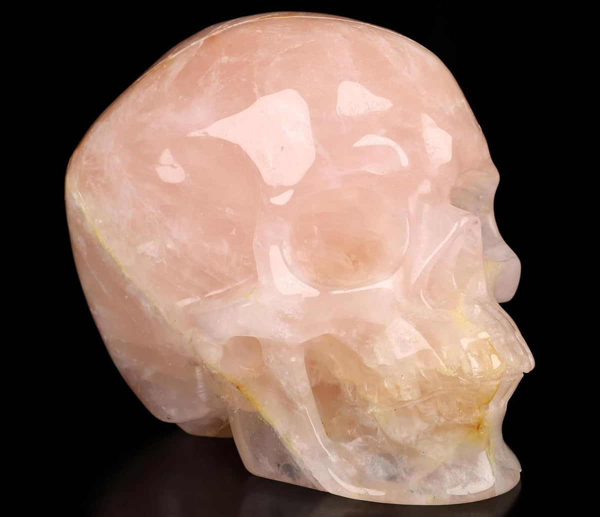 Skullis 5.0" Rose Quartz Hand Carved Crystal Skull, Super Realistic, Crystal Healing, Hand Carved Gemstone Fine Art Sculpture, Reiki Healing Stone Statue.2834