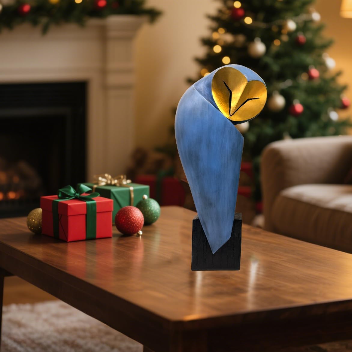 Mid-Century Modern 15 Inch Resin Owl Sculpture - Handmade Vintage Home Decor Statue for Bookshelves, Office Desk, Mantel & Collector Display