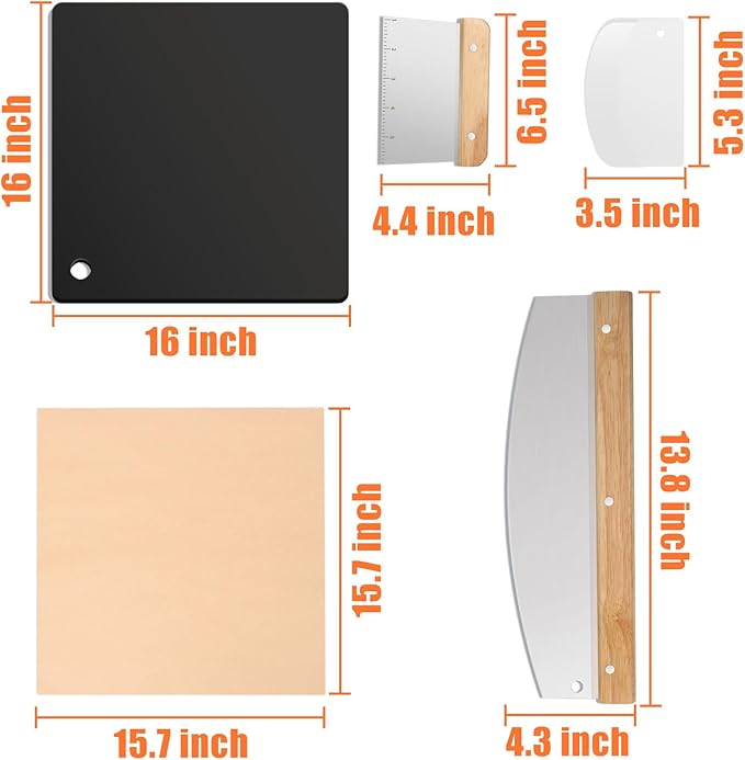 Hisencn Pizza Steel for Oven and Grill, 16 x16 inch Square Ceramic Pizza Steel 1/4" Thick, With Pizza Cutter Rocker, Measuring Scale Scraper, Plastic Cutter & 20 Cooking Papers