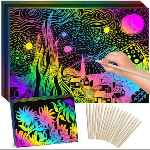 60Pcs Rainbow Scratch Drawing Art Paper Craft Set for Kids Boys Girls (60 Count)