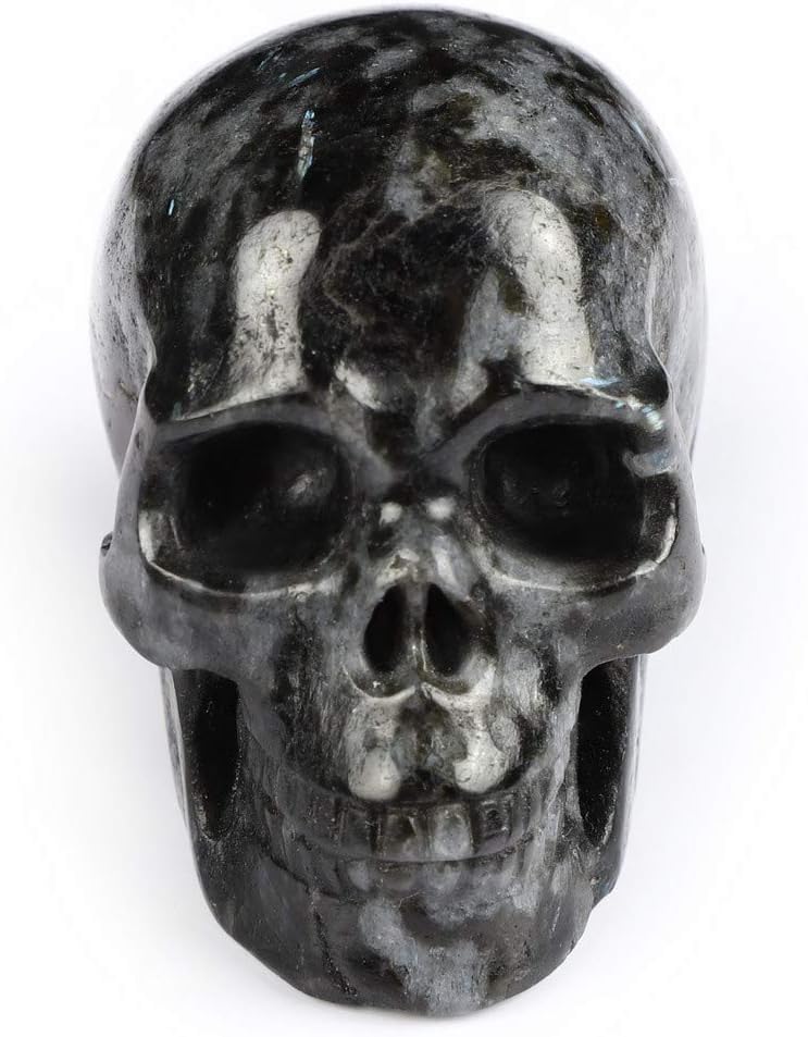 Skullis 2.0” Russian Arfvedsonite Crystal Skull, Hand Carved Gemstone Fine Art Sculpture, Reiki Healing Stone Statue.1