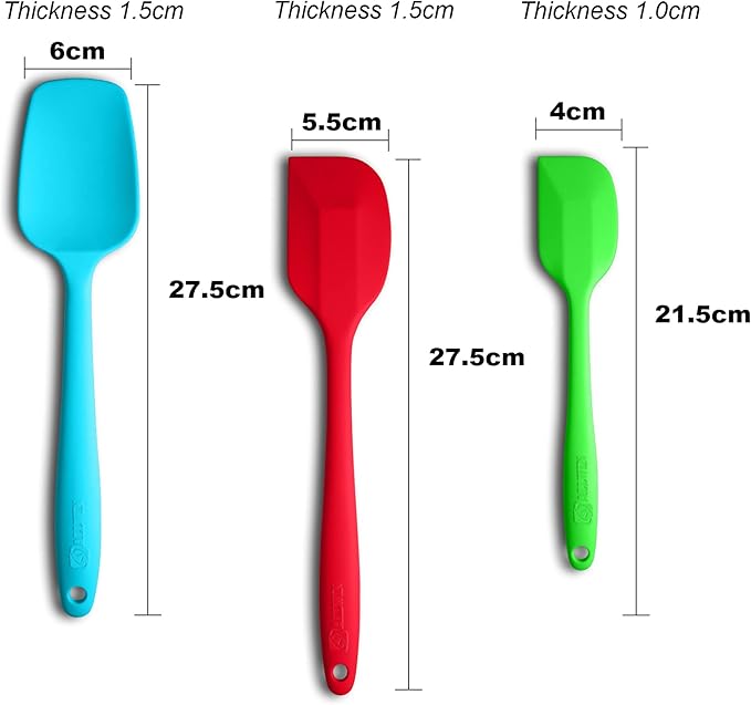 Silicone Spatula 3‑Piece Set Heat Resistant 600°F Non‑Stick Rubber Spatulas with Stainless Steel Core ALLWIN HOUSEWARE Large Spatula, Spoonula & Mini Spatula for Cooking & Baking, Multicolored