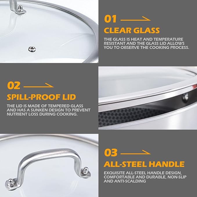 Universal Pan Lid 32cm/12 Inch - Tempered Glass Lid for Pots Pans Skillets Cooking Lids with Handle, Shatterproof Cover for Cast Iron & Silver Cookware