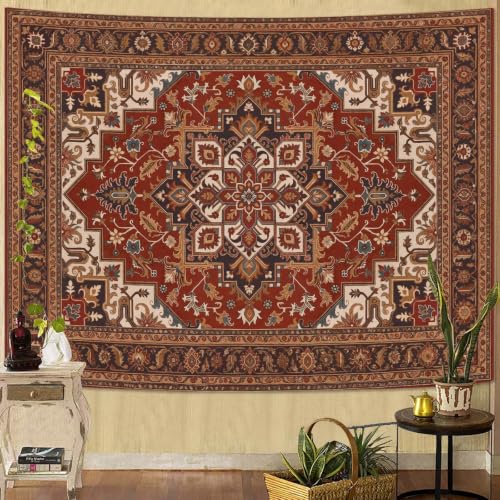 Vintage Floral Tapestry Wall Hanging Hippie Indian Bohemian Mandala Tapestry Aesthetic Retro Oriental Brown Small Tapestries for Mural Bedroom Living Room Dorm Decor 60 x 44 Inch