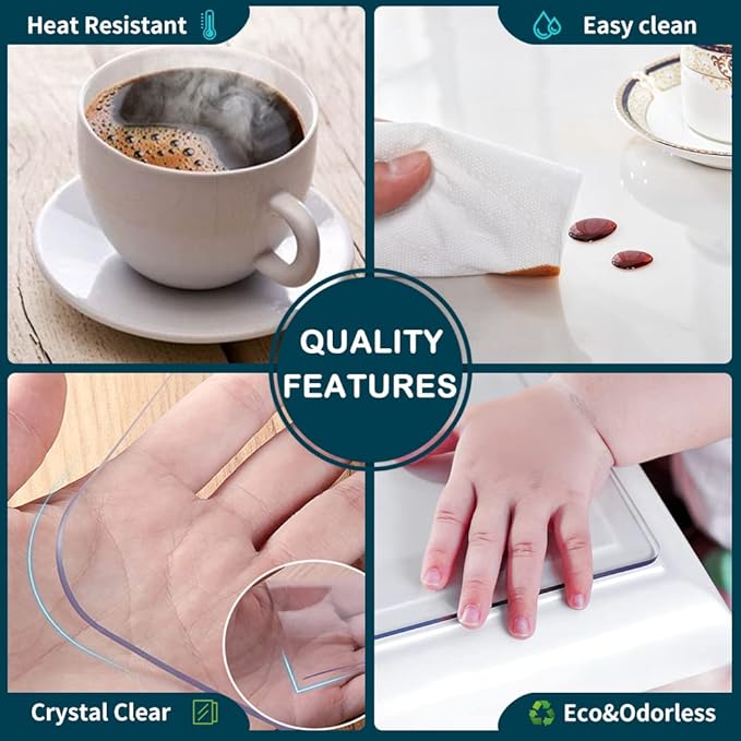 Wadrac Multisize Plastic Clear Table Cover Protector-1.5mm Thick 42x82 inch Non-Slip for Kitchen Wood Grain Vinyl Transparent Table Cover Plastic Protective Pad for Dining Room Table,Gaming Desk