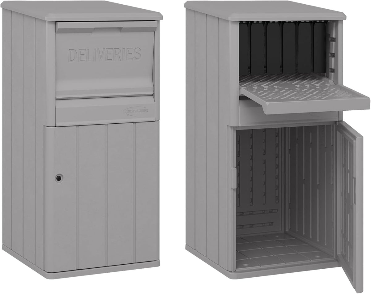 Suncast 33.5-Gallon Capacity Package Delivery Box, Parcel Drop Box with Lock, Weather Resistant Outdoor Storage Solution for Secure Package Deliveries, Made in USA
