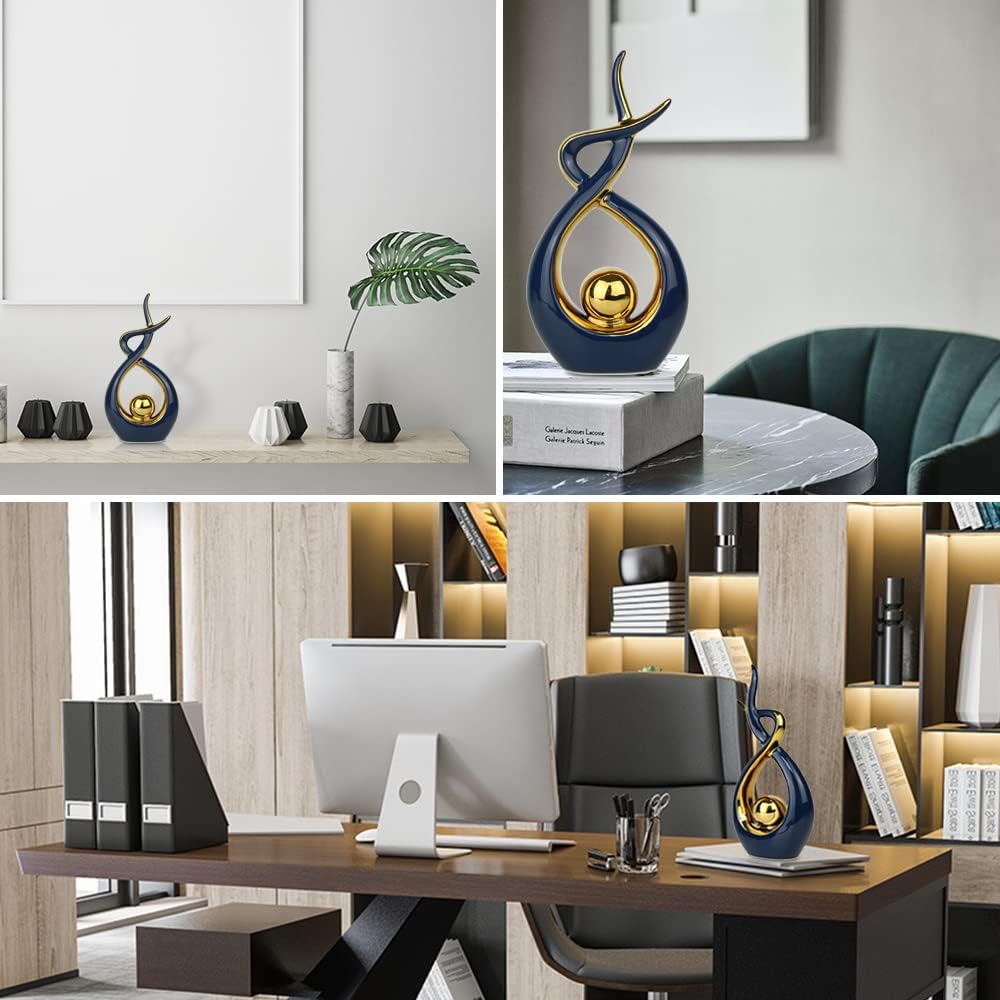 Norrclp Home Decor Modern Abstract Art Ceramic Statue Table Decorations for Dining Room Living Room Office Centerpiece (Blue and Gold, Large)