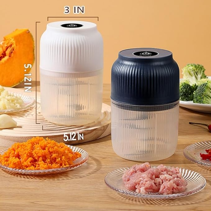 300ML USB Rechargeable Electric Garlic Chopper, Mini Portable Veggie Cutter with Eggbeater&4/6 Knife Heads, Veggie Chopper with Container and Lid, Vegetable Crusher (B)