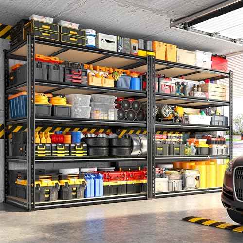 48" W Garage Shelving 3080LBS Storage Shelves 5 Tier Industrial Shelving Adjustable Metal Storage Shelves for Garage (4 Count)