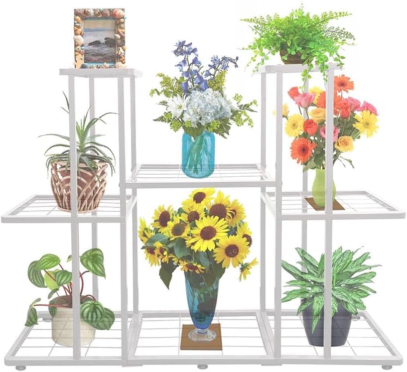 3 Tier 8 Potted Metal Large Plant Stand for Indoor Outdoor Flower Pot Display Planter Shelf, White