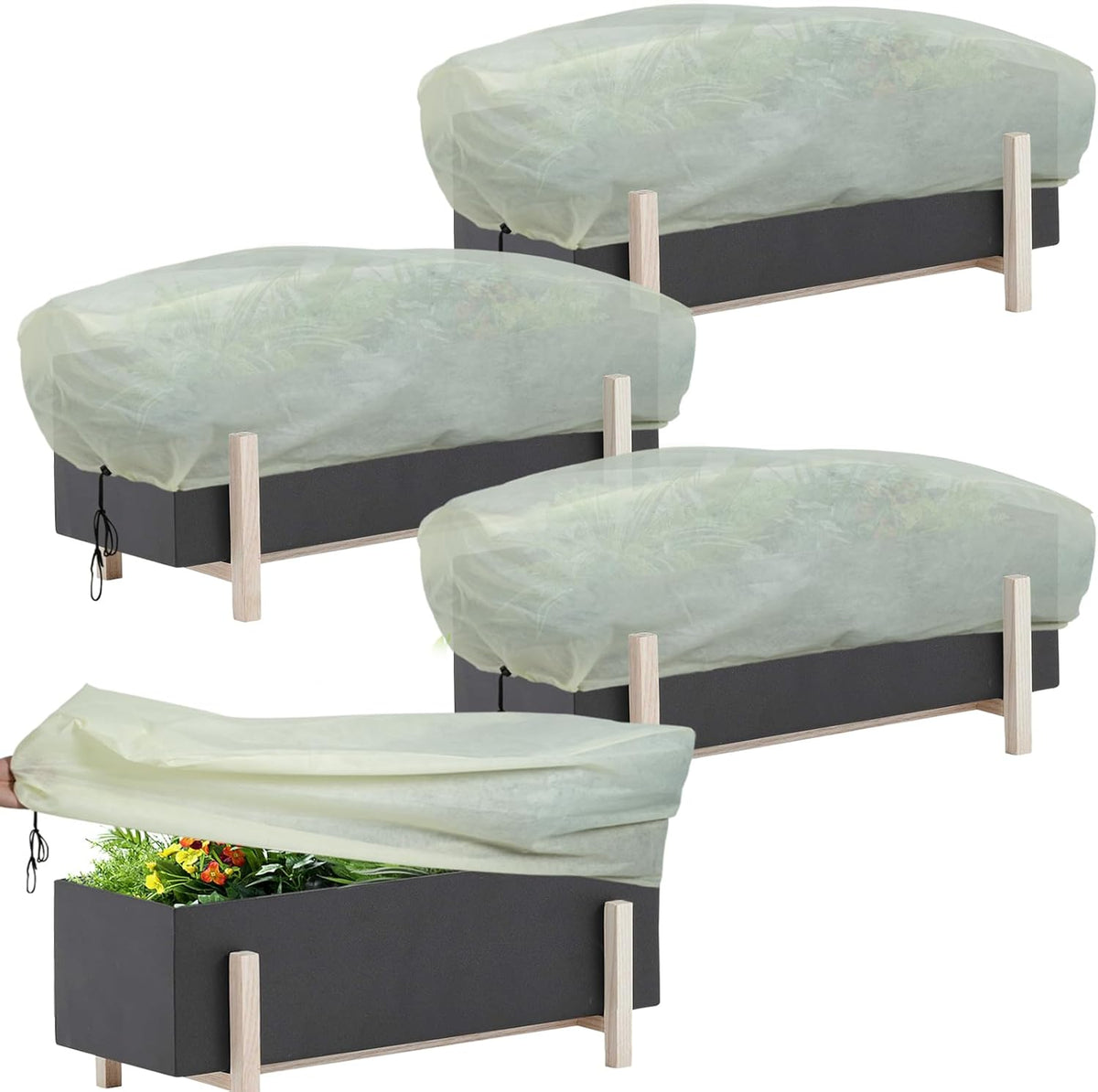 Plant Cover Frostproof Large,Shrub Cover,Winter Frost Fabric,Outdoor Plant Blanket for Cold Weather. Drawstrings and latches on Both Ends for Locking - 150 * 40 * 45 cm - 4 Pieces