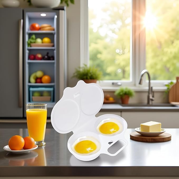 2 Pcs White Egg Poacher, Microwave Egg Boiler Poacher, 2 Cavity Nonstick Poached Egg Maker With Lid, Egg Poacher Microwave Egg Cooker, Double Drain Poached Egg Cups Cookware（13 * 5cm）