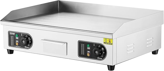 VEVOR Upgraded Commercial Electric Griddle, 2800W Stainless Steel Countertop Flat Top Grill, 26'' Griddle Grill with 2 Shovels and 2 Brushes, 122℉-572 ℉ Adjustable Temp, for Home Restaurant(No Plug)