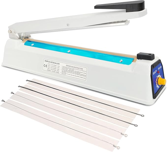 Impulse Heat Sealer Bag Sealer Machine Handheld Sealer Packaging Machine 3mm Sealing for Bag Width Sealing Machine for Self Sealing Plastic with Extra 4 Replacements 2 Fuse Kit(12 inches)