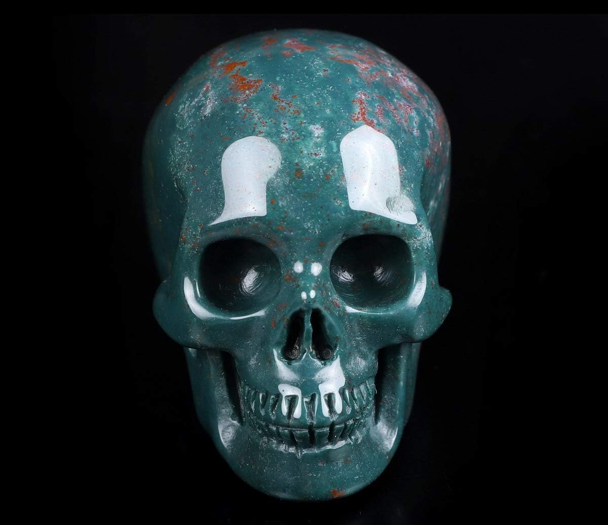 Skullis 2.0" Bloodstone Crystal Skull, Hand Carved Gemstone Fine Art Sculpture, Reiki Healing Stone Statue.