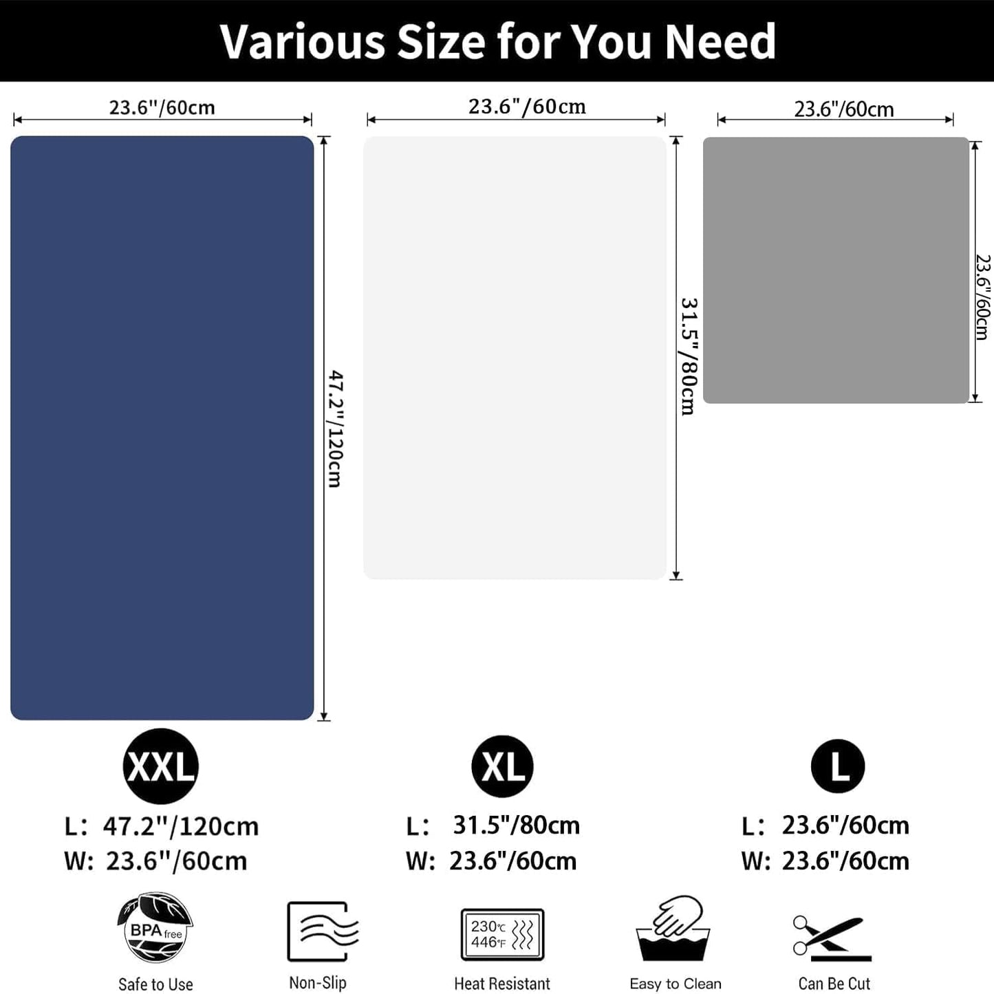 2MM Super Thick Large Silicone Mat, 23.6"x23.6"(60cmx60cm) Silicone Mats for Kitchen Counter, Non-slip Heat Resistant Mat, Waterproof Countertop Protector Mats (Brown)