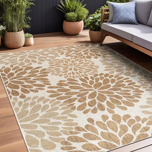 Outdoor Rug 5x7 Modern Exotic Tropical Leaf Area Rugs for Indoor and Outdoor Patio Deck Porch Garden Water Resistant Washable Outside Carpet