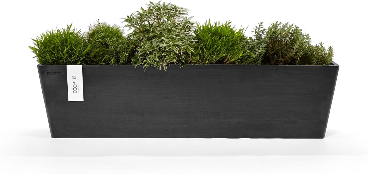 Ecopots Bruges Durable Modern Rectangular Indoor/Outdoor Recycled-Based Composite Flower Pot Planter, Dark Grey, 31.5"