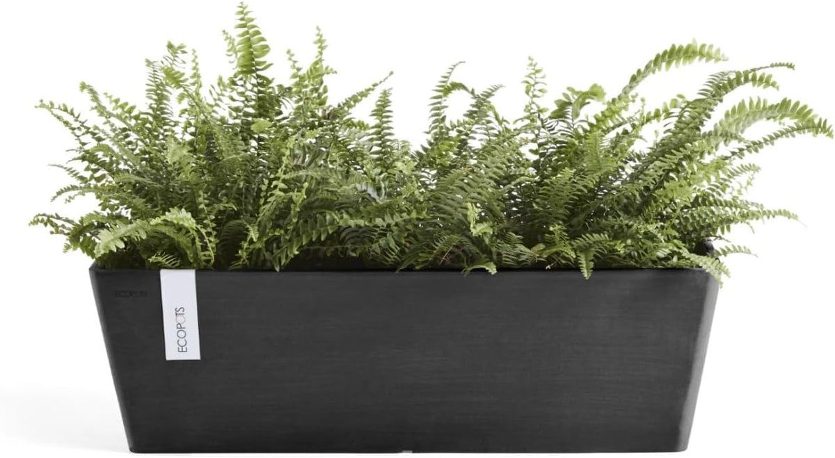 Ecopots Bruges Durable Modern Rectangular Indoor/Outdoor Recycled-Based Composite Flower Pot Planter, Dark Grey, 21.5"