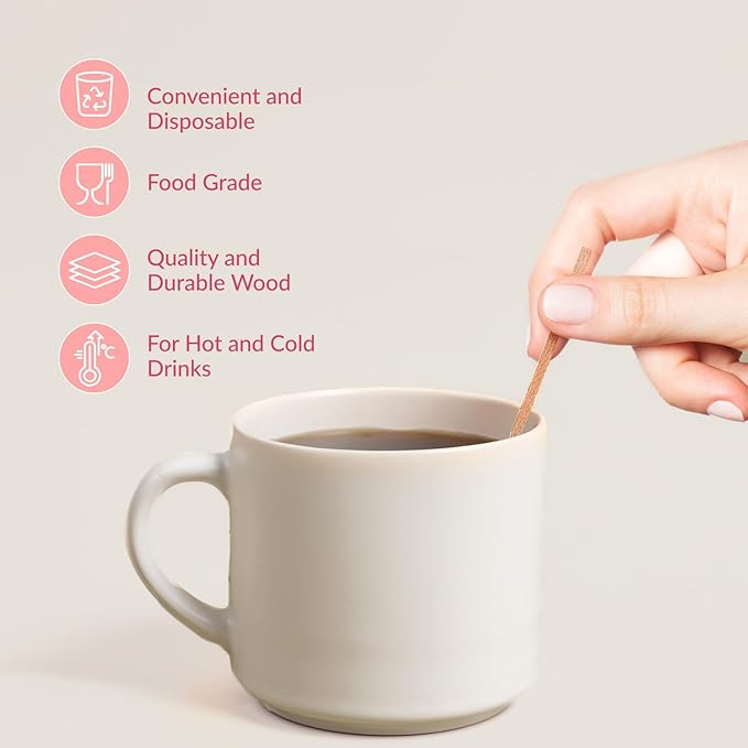 1000 Wooden Coffee Stirrer by Prestee - Disposable 5.5 inches Long Wooden Stir Sticks for Coffee and Cocktails - Smooth, Splinter-Free Beverage Mixers - Ideal for Cafe, Bars and Drink Stations