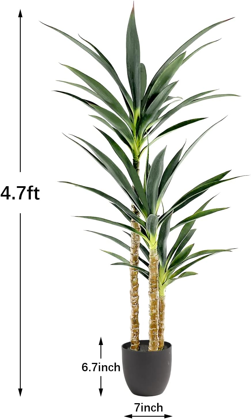 Artificial Tree 4.7Ft Faux Agave Plant with 3 Heads in Plastic Pot Fake Tree for Home Decor Indoor or Outdoor Office Decoration Housewarming Gift(4.7 Feet-1 Pack)