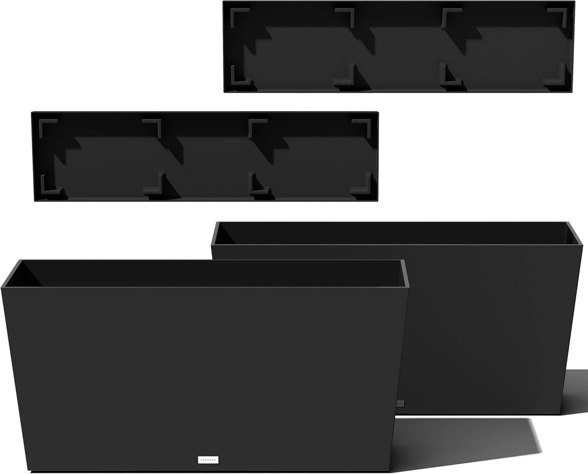 Veradek Midori Long Trough Planter (Black, 39 inch - 2 Pack with 2 Saucer Trays)