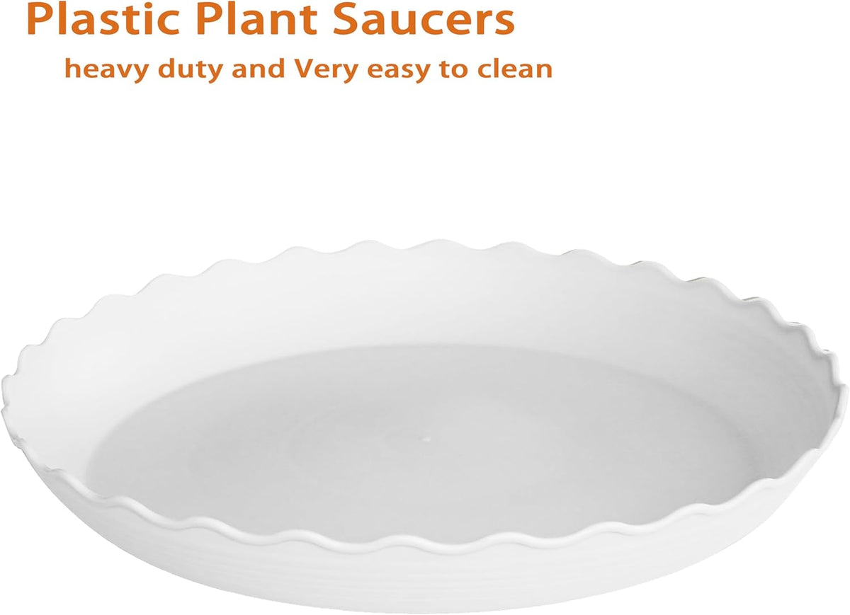 4 Pack of 16 inch Plant Saucer, Depth Large Plant Tray, Heavy Duty Plant Trays for Indoors no Holes, Plastic Pot Tray for Planter (White)