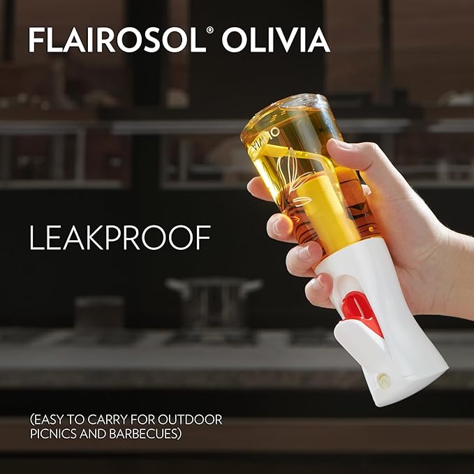 FLAIROSOL OLIVIA 130ml and 200ml Glass Oil Sprayer for Cooking, Continuous Spray with Portion Control