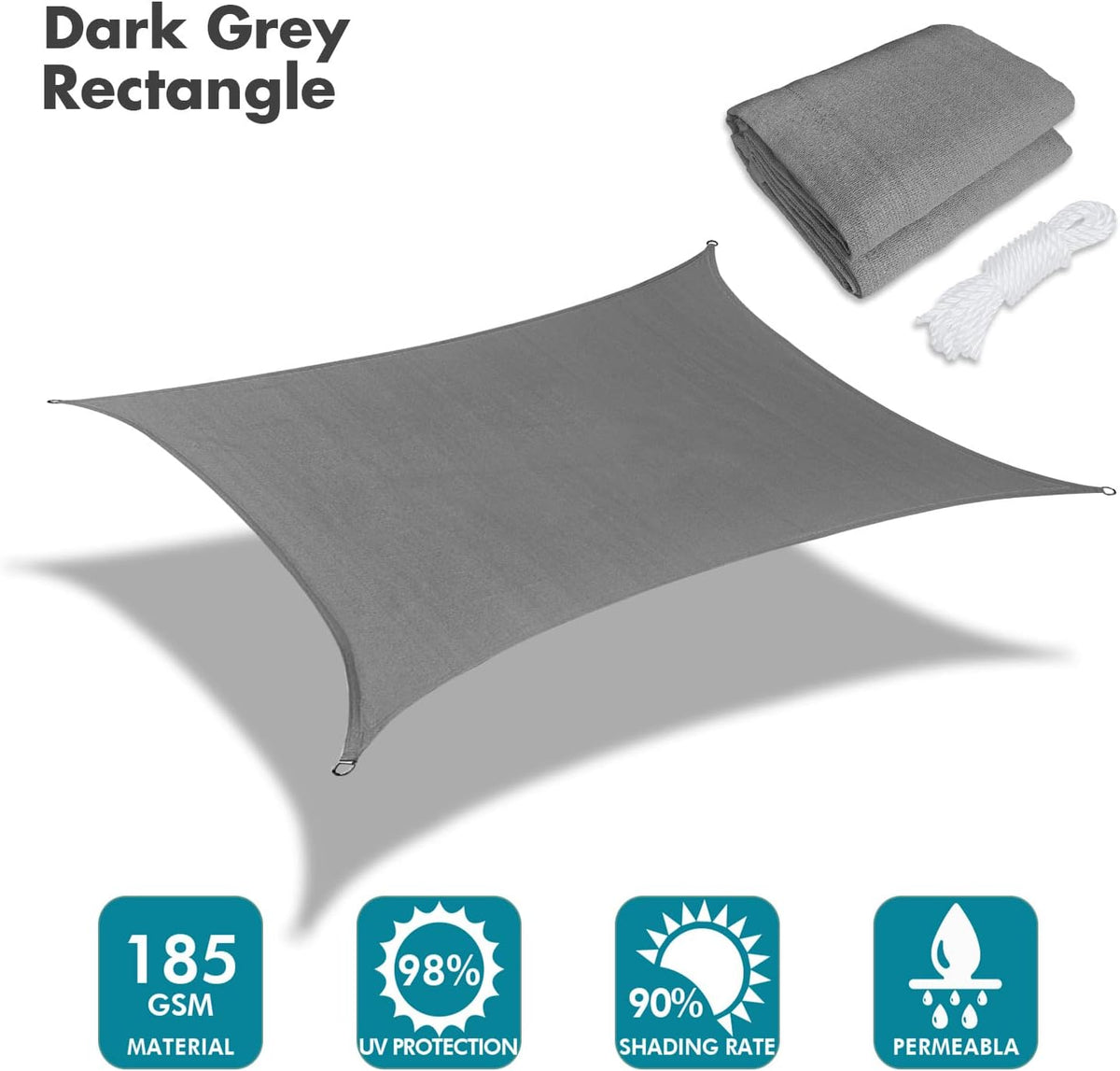 KANAGAWA 7'X9' Dark Gray Custom Size Sun Shade Sail Rectangle UV Block Canopy Cover for Patio Backyard Lawn Garden Outdoor (Customized Available)