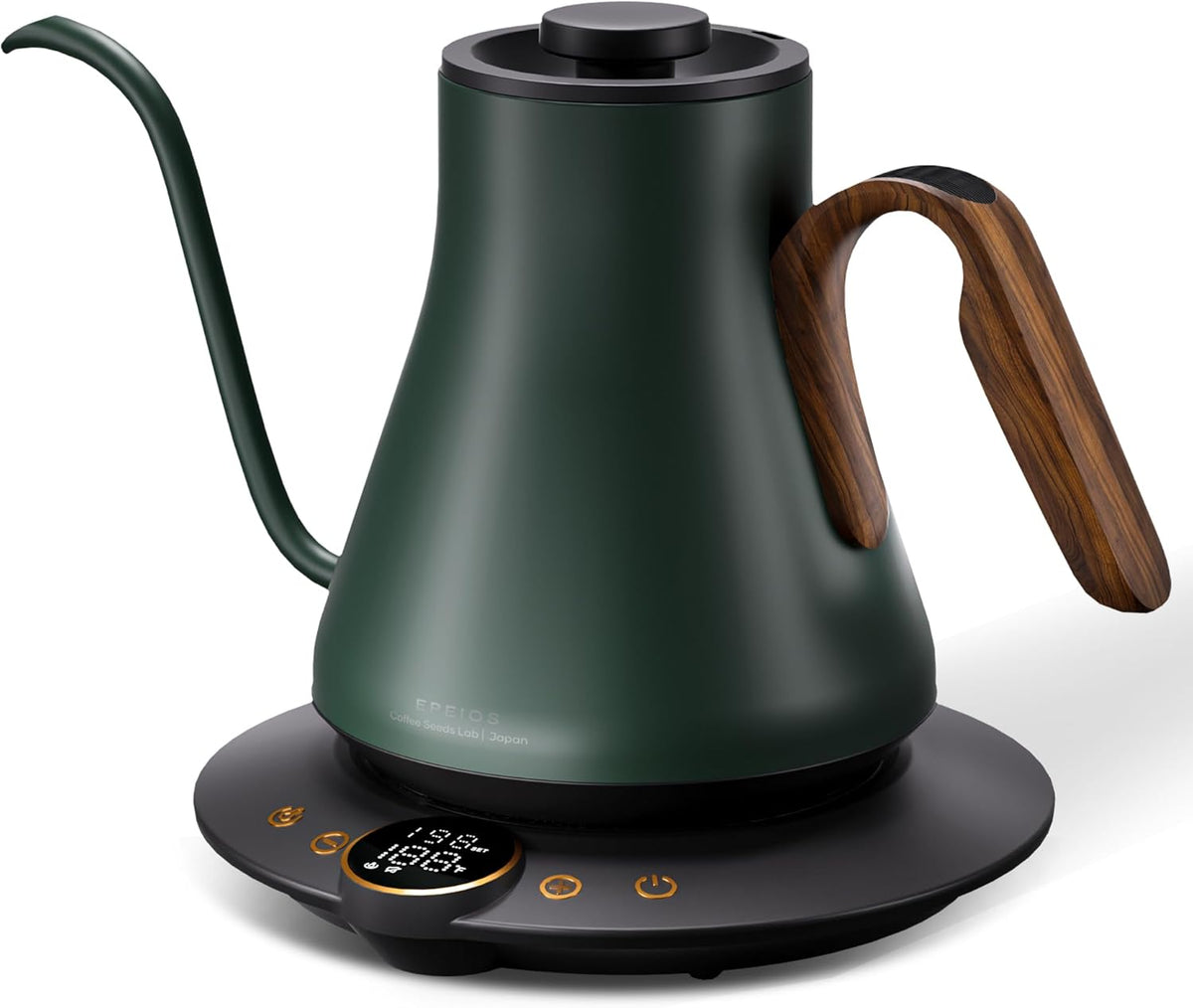 Cocinare FLOW B9 Gooseneck Electric Kettle, Precise Temperature Control for Pour-Over Coffee & Tea Brewing, Stainless Steel Interior, Rapid Heating for Boiling Water 1500W/0.9L (Green Wooden)