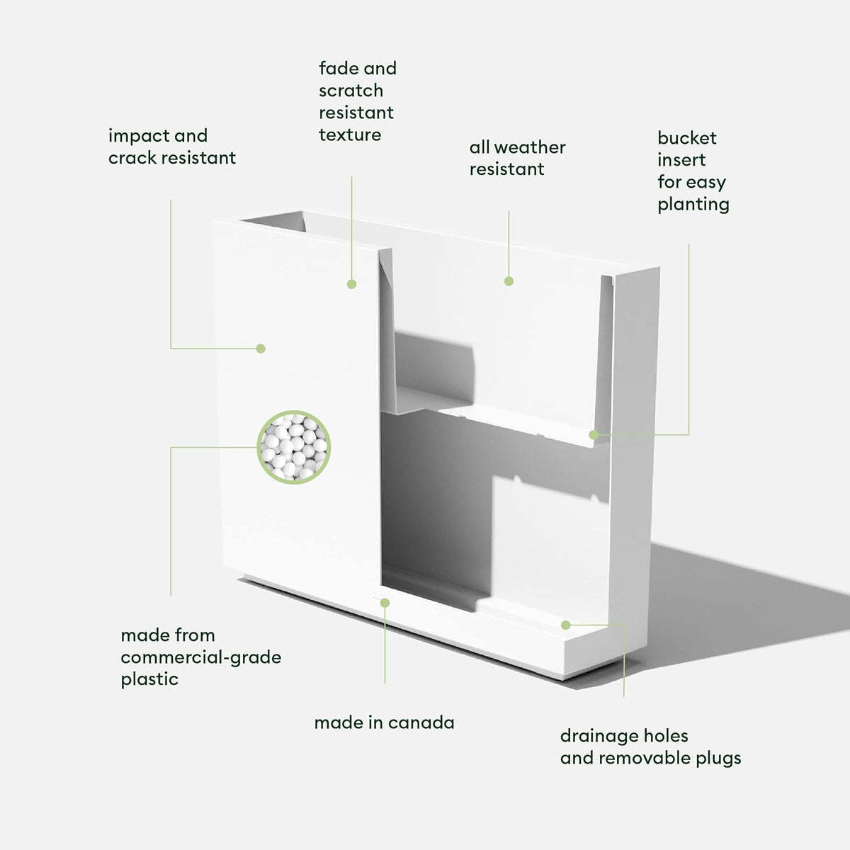 Veradek Span Plastic Box Series Planter - Tall Rectangular, White, All-Weather Resistant, Removable Insert Bucket, Modern Design, Indoor/Outdoor Use