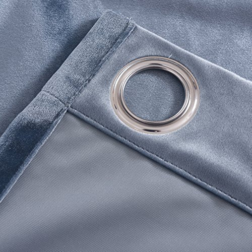 Super Soft Luxury Velvet Stone Blue Set of 2 Blackout Drapes Room Darkening Curtains Panel Grommet Drapery 52 by 84