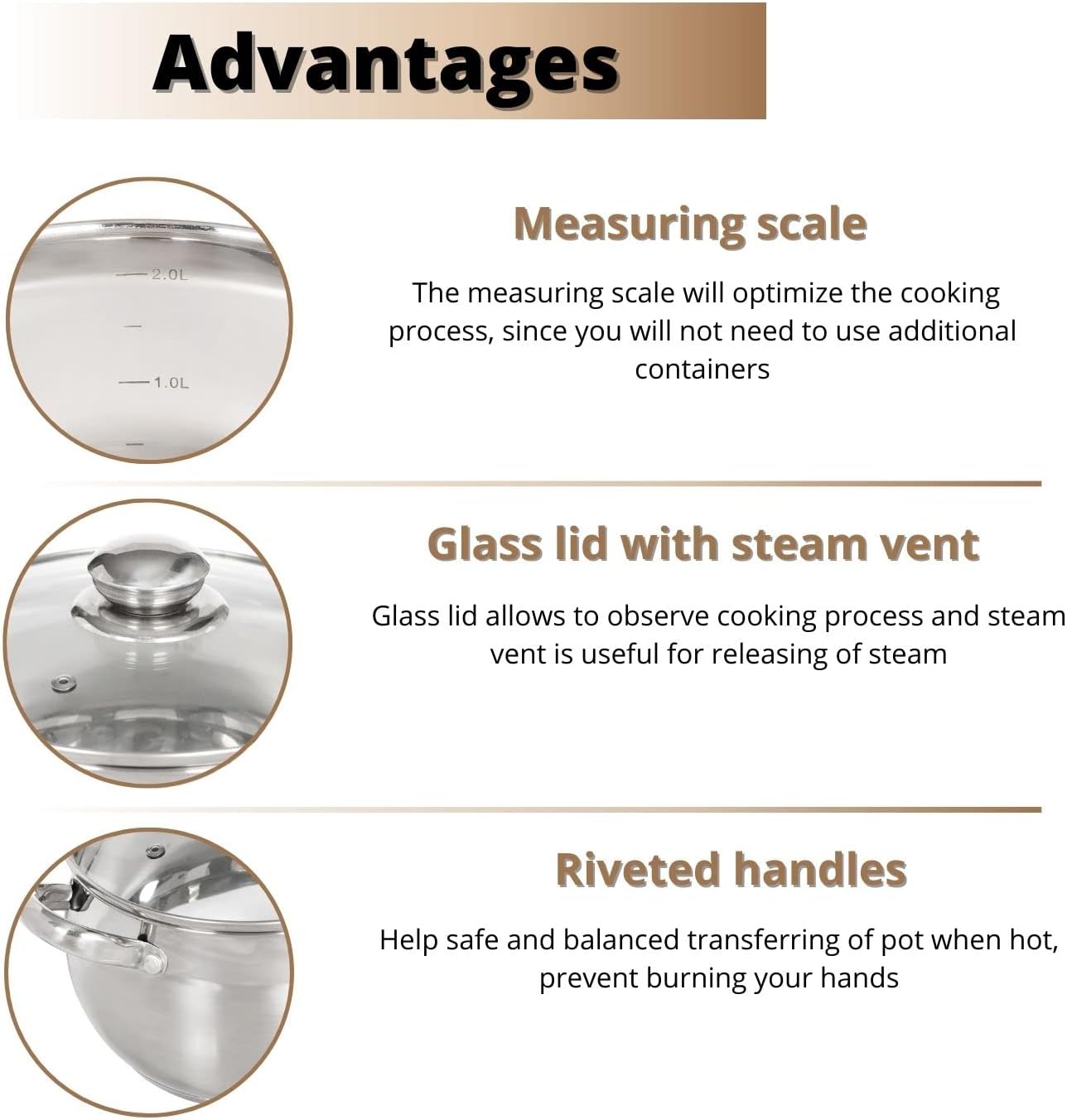Daniks Classic Stainless Steel Stock Pot with Glass Lid – Induction 6 Quart, Dishwasher Safe, Measuring Scale, For Soup, Pasta, Stew, Silver