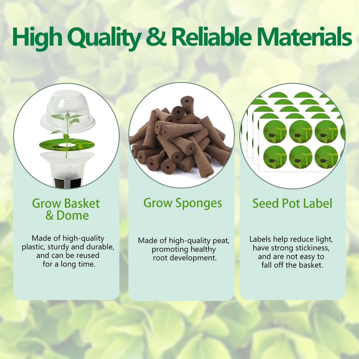 107pcs Seed Pod Kit for Aerogarden, Hydroponics Garden Accessories for System Compatible with Hydroponics Supplies from All Brands, 32 Grow Sponges, 12 Plant Baskets & Domes, 50 Pod Labels, 1 Tweezer