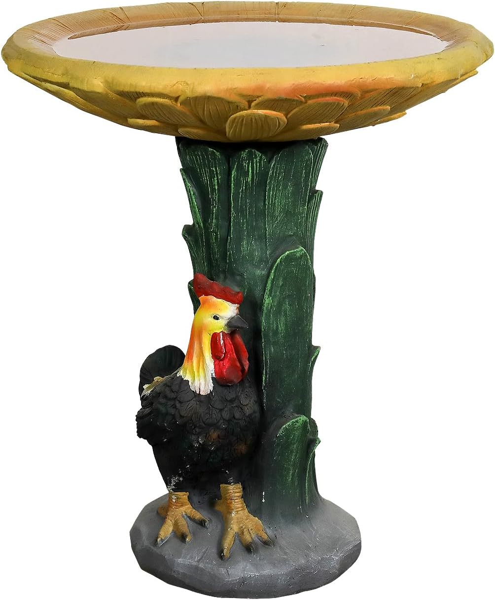 SKYFIRE 23" H Outdoor Concrete Bird Bath - Sunflower Birdbath Bowl with Leaf Pedestal for Garden, Patio, Lawn, Yard, Outdoor Decor -20”Dia. X 23”H Rooster and Chicken Bird Bath Outdoor Garden Statue