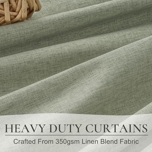 Sage Green Blackout Linen Curtains 90 Inches Long for Living Room Bedroom (2 Count)