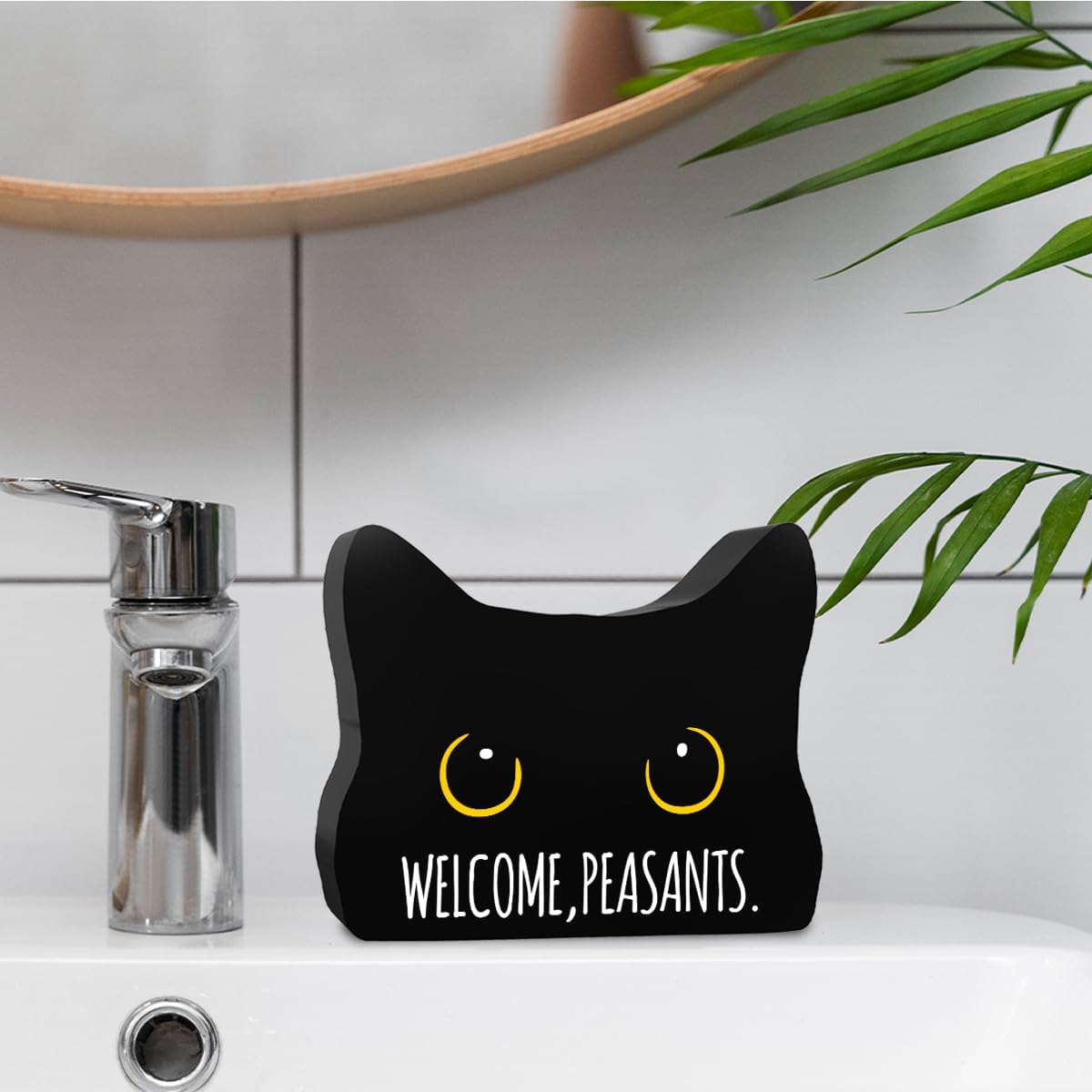 Welcome Peasants Funny Bathroom Acrylic Decor Sign Black Cat Decor Cat Decor for Home Bathroom Cat Lover Gifts For Women Men