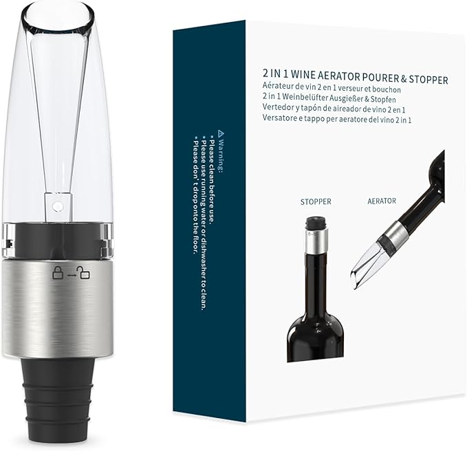 KITCHENDAO Rechargeable Electric Wine Aerator Dispenser and 2-in-1 Wine Aerator Pourer and Stopper
