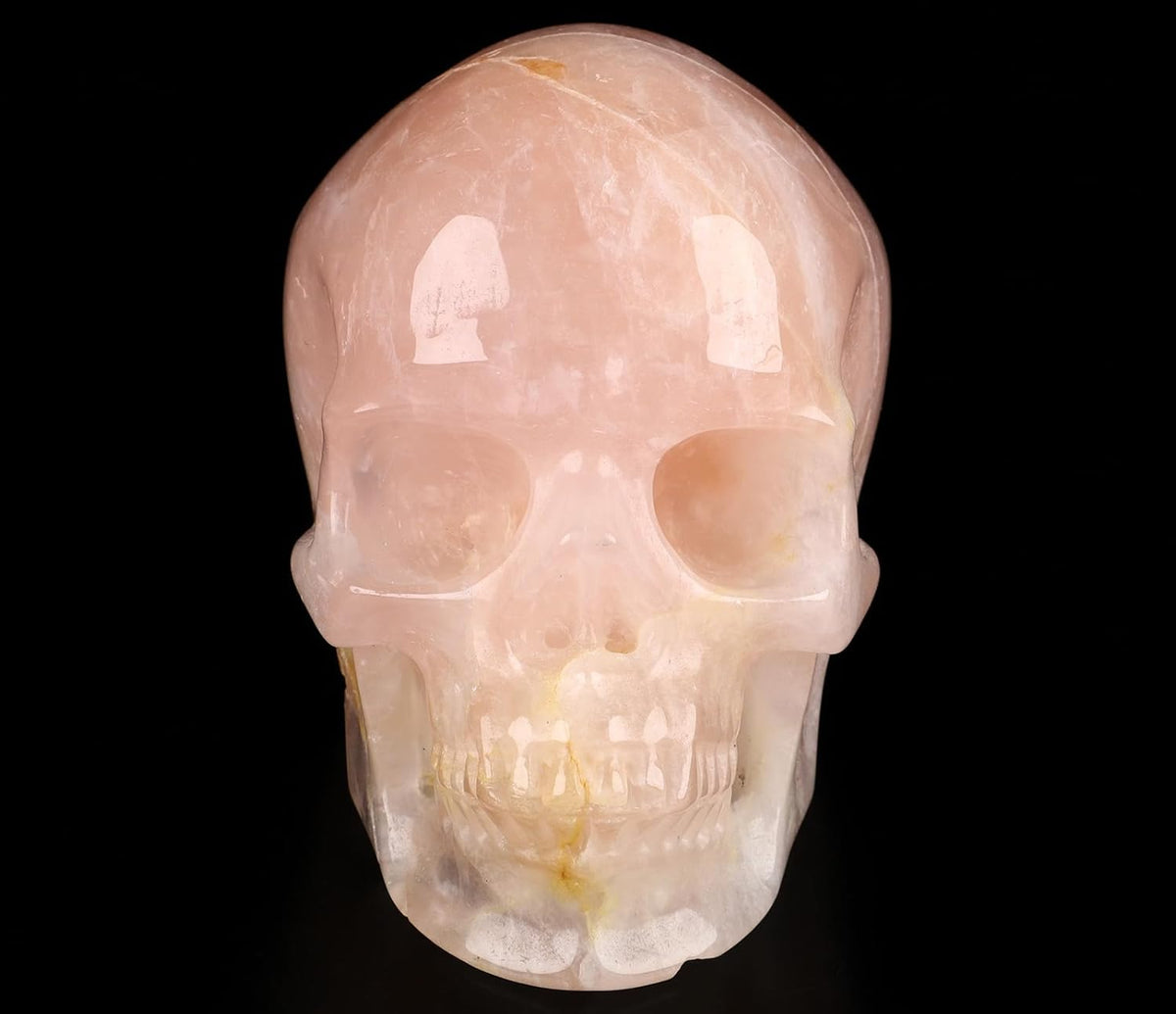 Skullis 5.0" Rose Quartz Hand Carved Crystal Skull, Super Realistic, Crystal Healing, Hand Carved Gemstone Fine Art Sculpture, Reiki Healing Stone Statue.2834